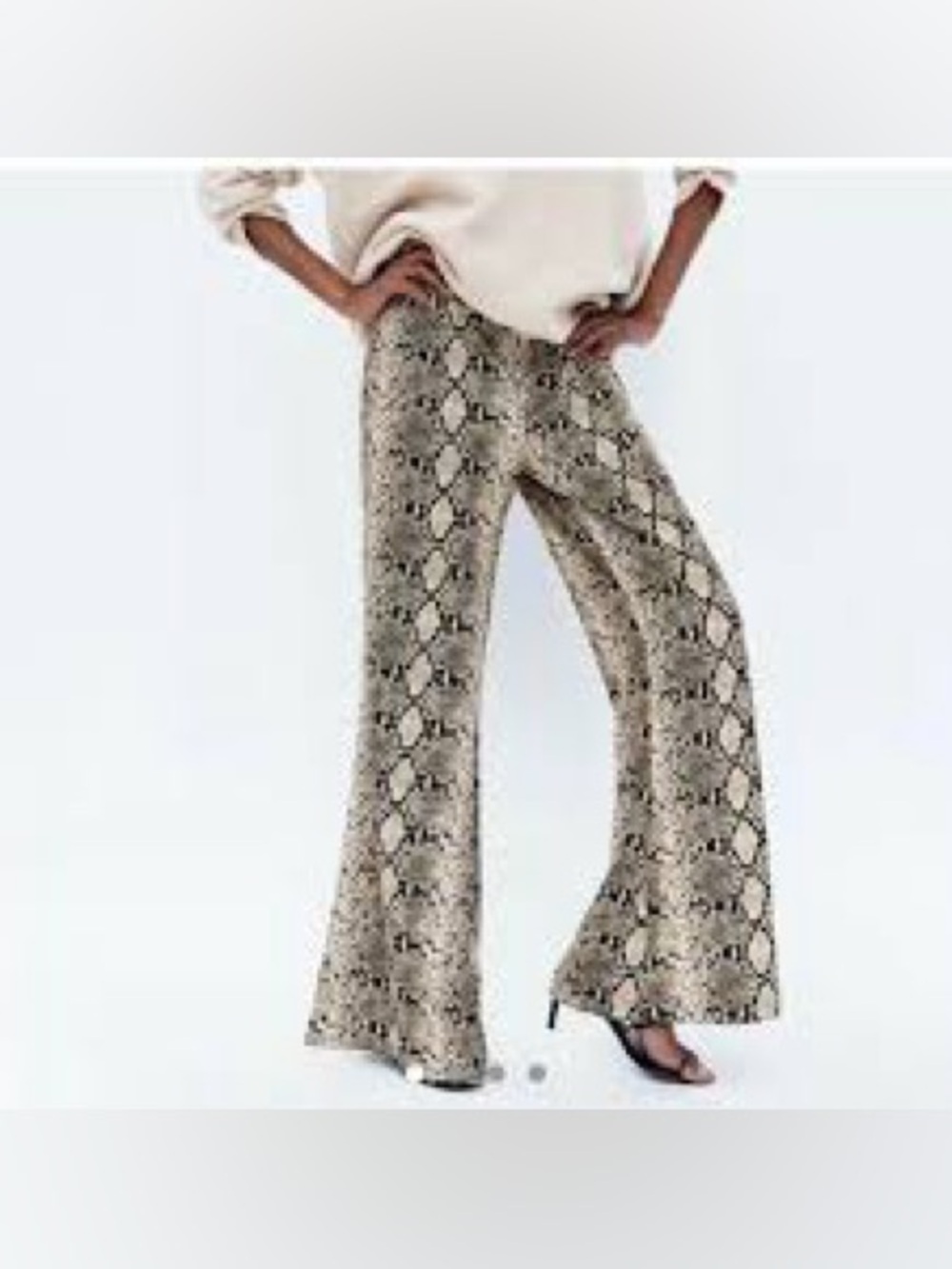 ZARA Snakeskin Print Trousers Flared Wide Leg Pants Size Medium Like New - Picture 13 of 13